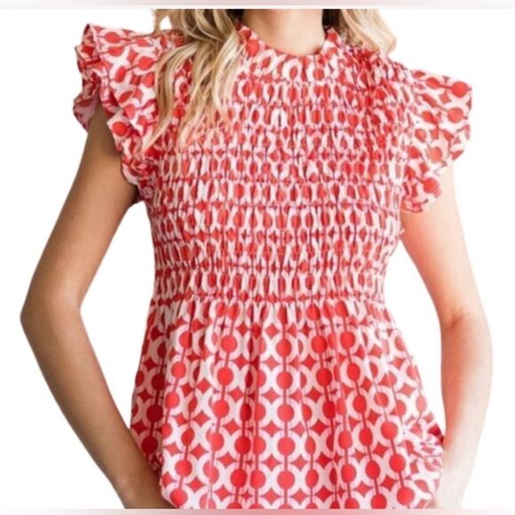 NWOT JODIFL It's All Up To You Orange Geometric Blouse - Picture 1 of 7